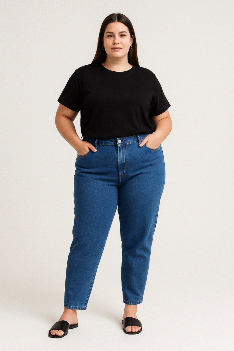 Calça Mom Jeans Feminina Plus Size Azul
