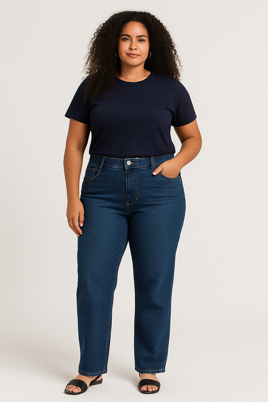 Calça Reta Jeans Feminina Plus Size Cintura Alta