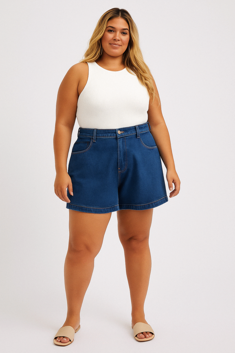 Shorts Jeans Feminino Plus Size Cintura Alta